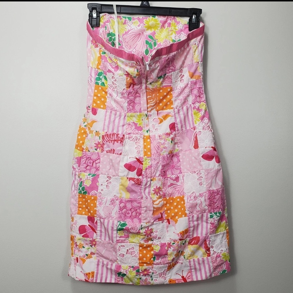 👗LILLY PULITZER VTG Retro 90s Quilted Patchwork Strapless Dress Sz 2 Pink NWOT - Picture 11 of 15